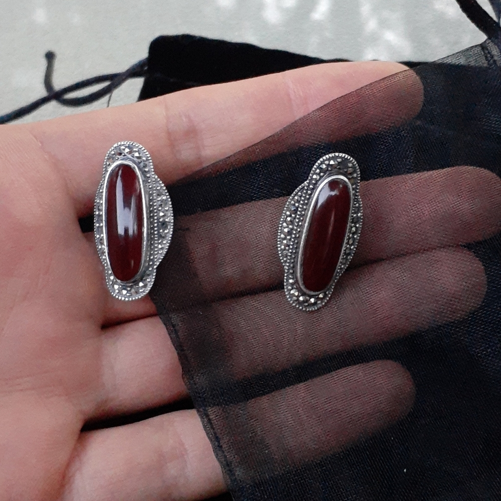 Ottoman silver and red stone earrings